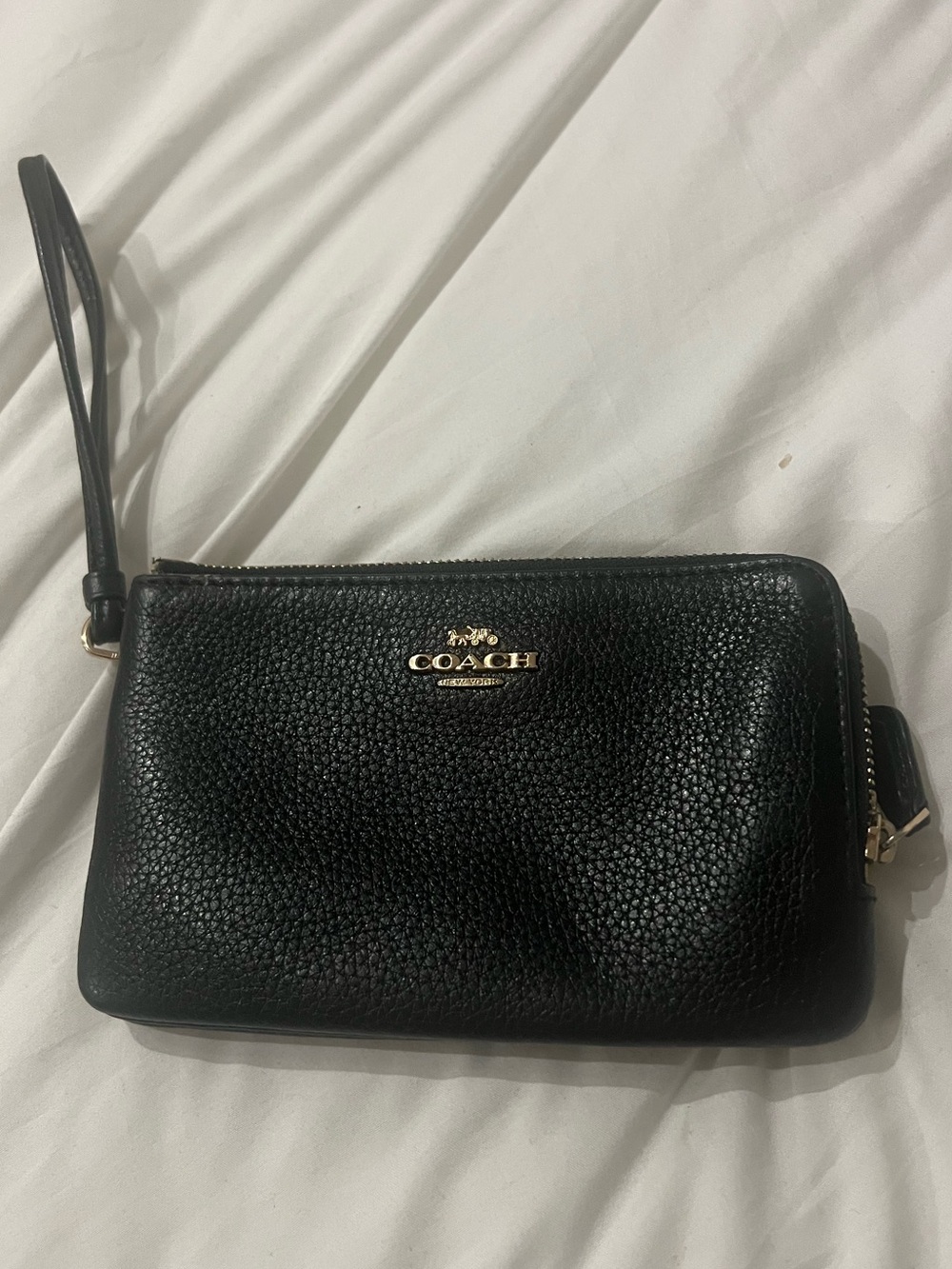 Coach double zipper Black Pebbled Leather Wristlet